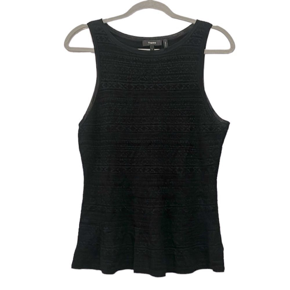 Theory Black Textured Fit Flare Classy Casual Career Date Tank Top Large - Picture 2 of 10